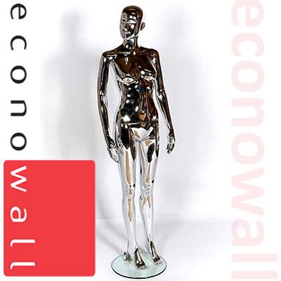 Female Shop Display Mannequin With Abstract Style Head - Chrome Finish