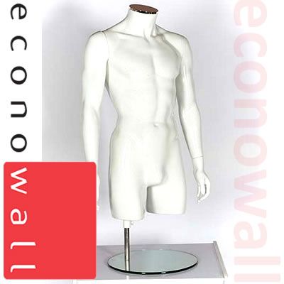 Male 3/4 Torso Mannequin No Head With Arms White
